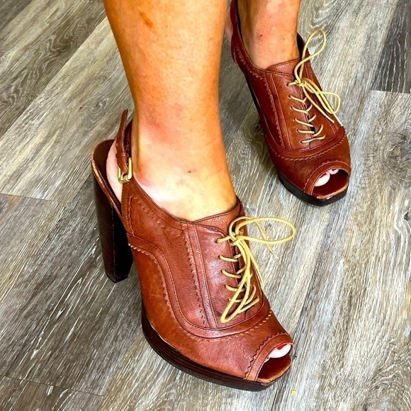 Nine West Nwondertoe peep toe leather platform high block heels size 10.5 - Picture 1 of 15